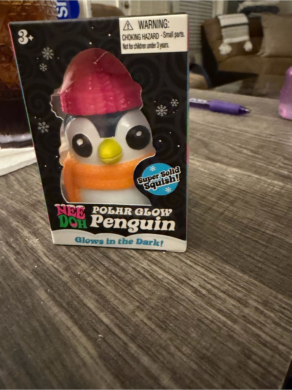 Polar Glow Penguin Squishy Toy - Pink Hat, Orange Scarf
